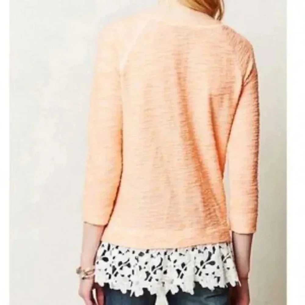 Anthropologie Sunday in Brooklyn lace hem sweater peach pull over top medium